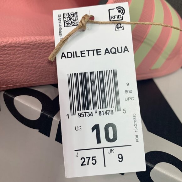 Adidas Adilette Aqua Womens Size 10 Slides Pink & Off-White Stripes - Picture 5 of 8